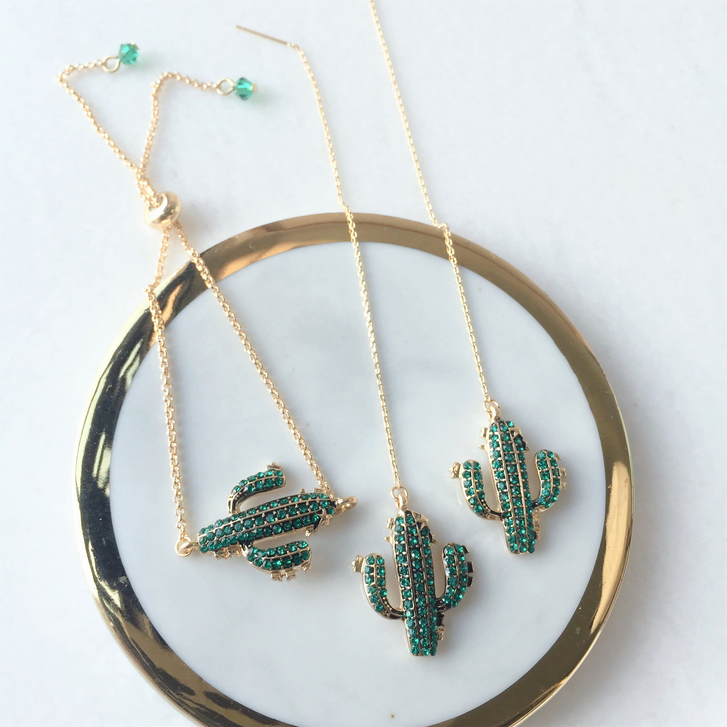 Cactus earrings, bracelet, necklace