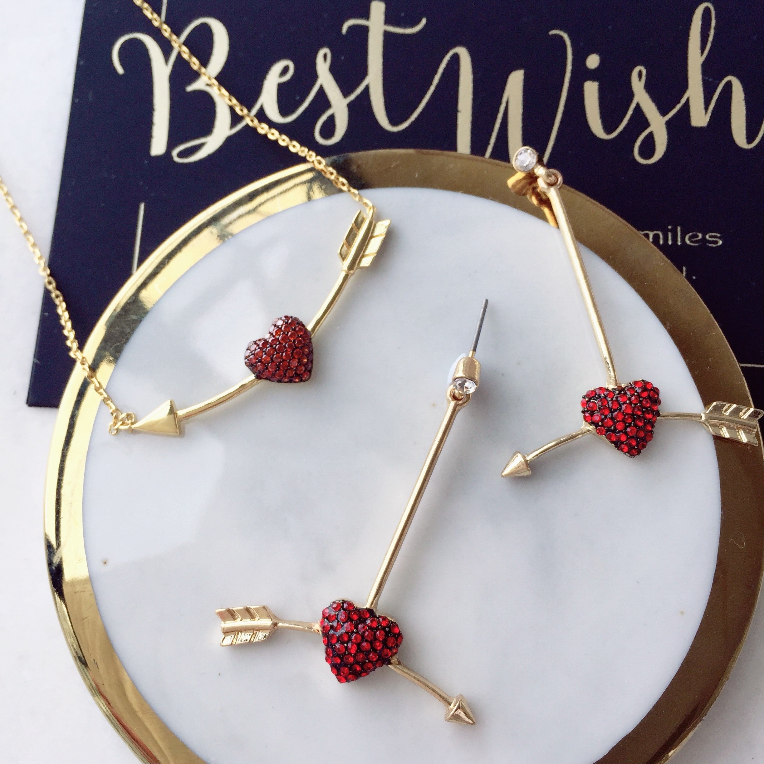 My Valentine series - Love & Arrow necklace, Love & Arrow earrings, Love pin ring