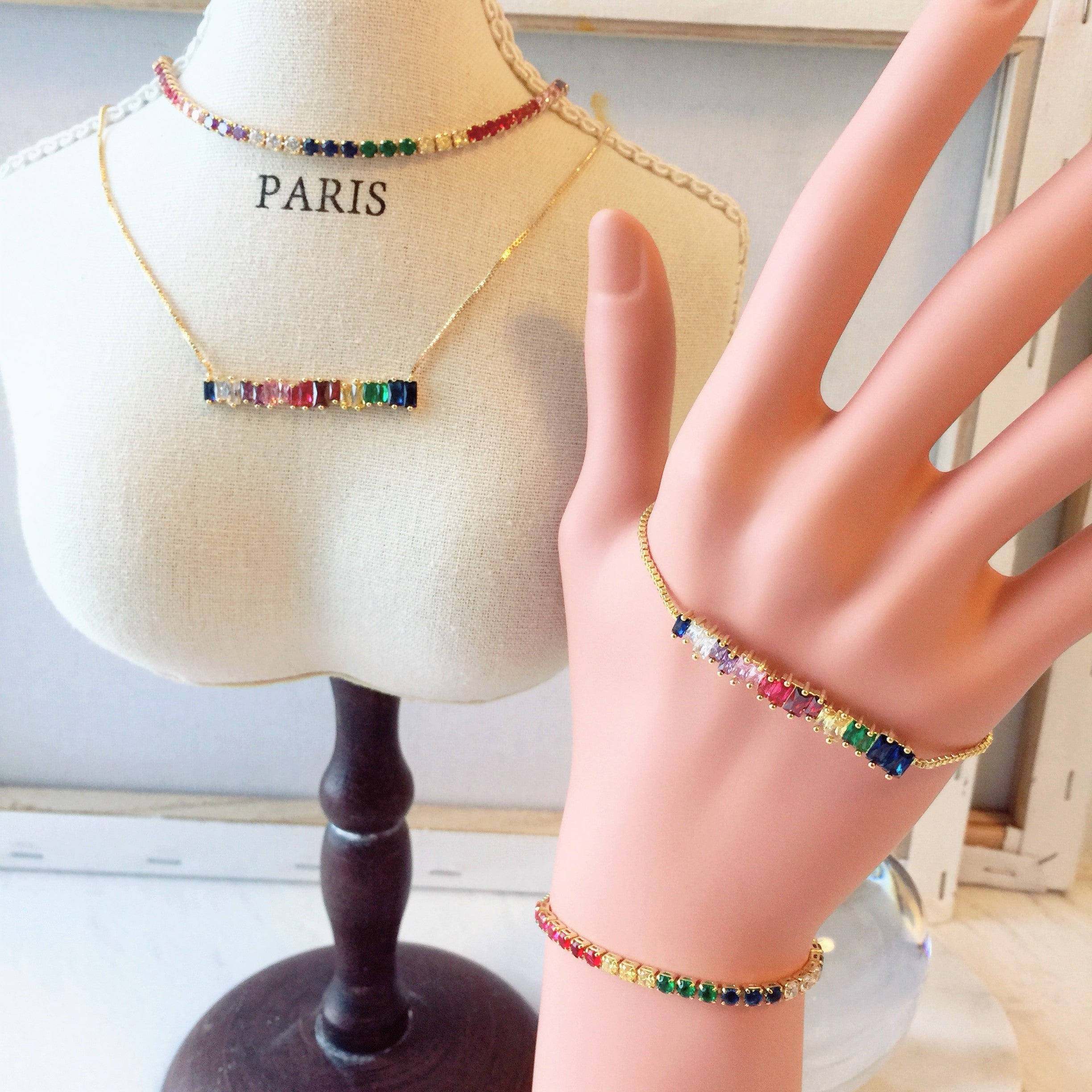 Rainbow choker necklace and bracelet